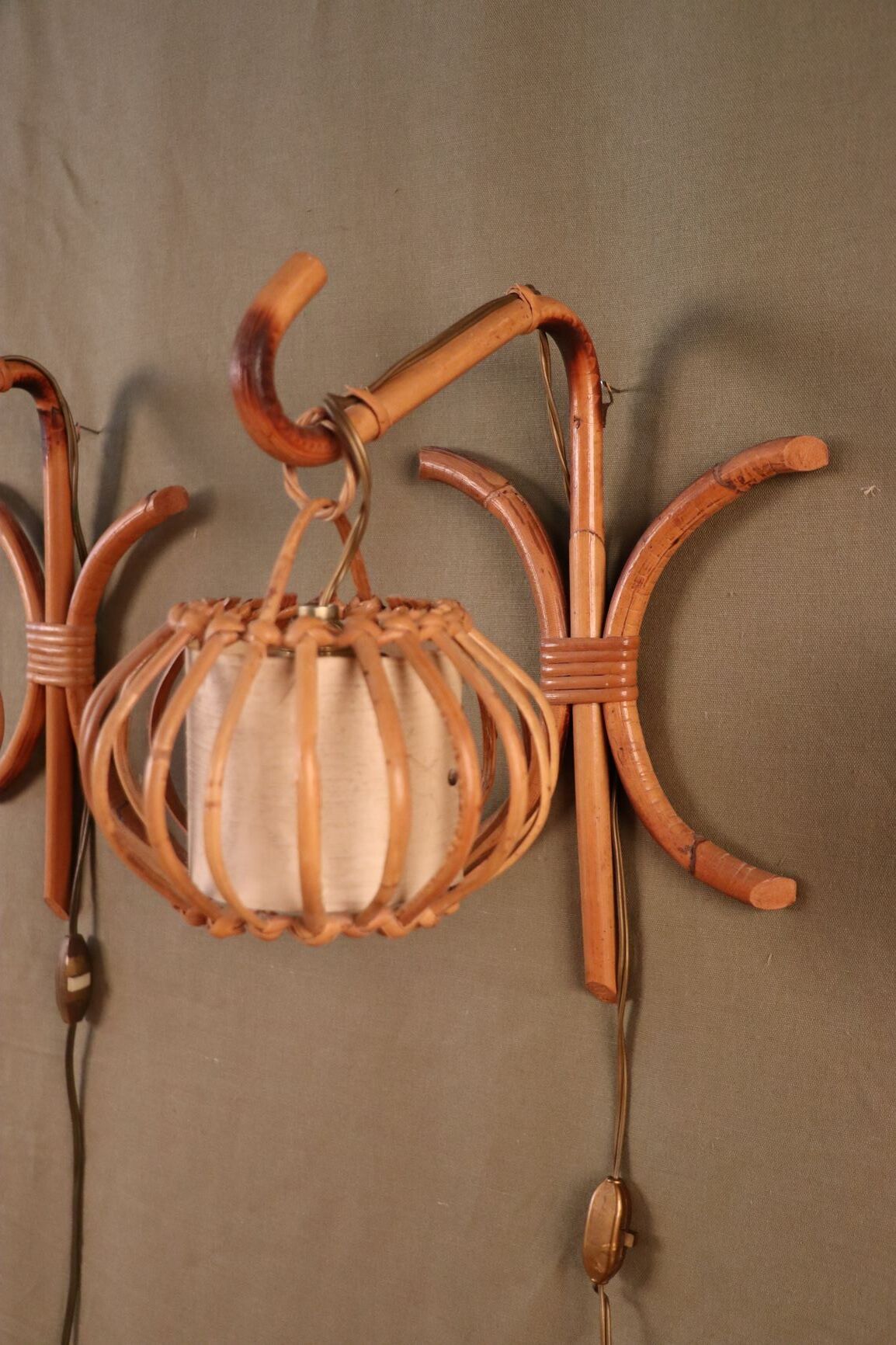 Pair Rotin Murale wall light