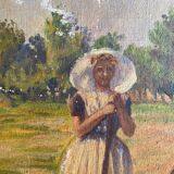 Oil on canvas by Geffroy women at the harvest early 20th century