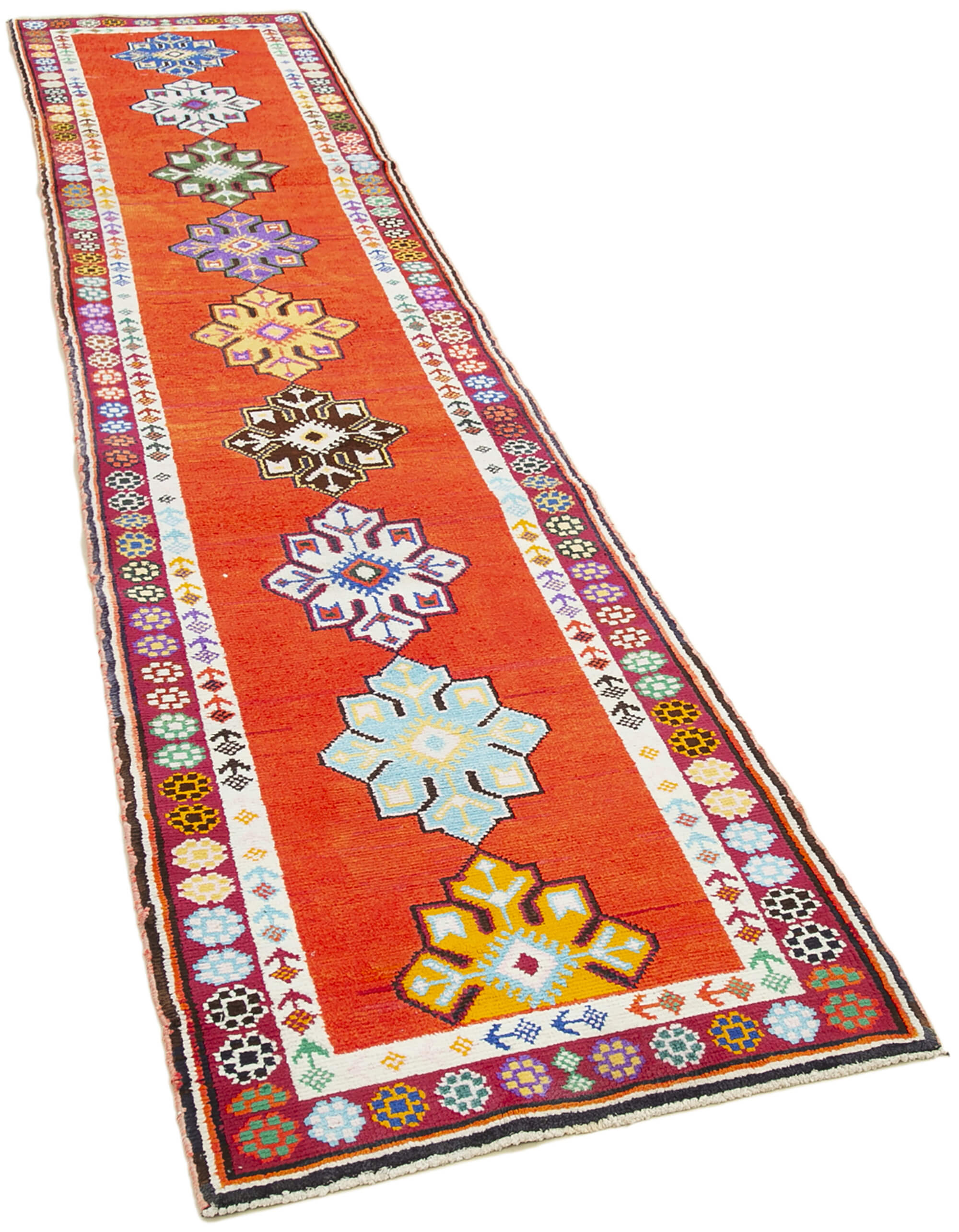 Handmade unique oriental orange runner rug 82 cm x 375 cm