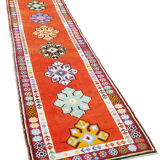 Handmade unique oriental orange runner rug 82 cm x 375 cm
