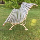 Garden bench wood and feet white patina iron