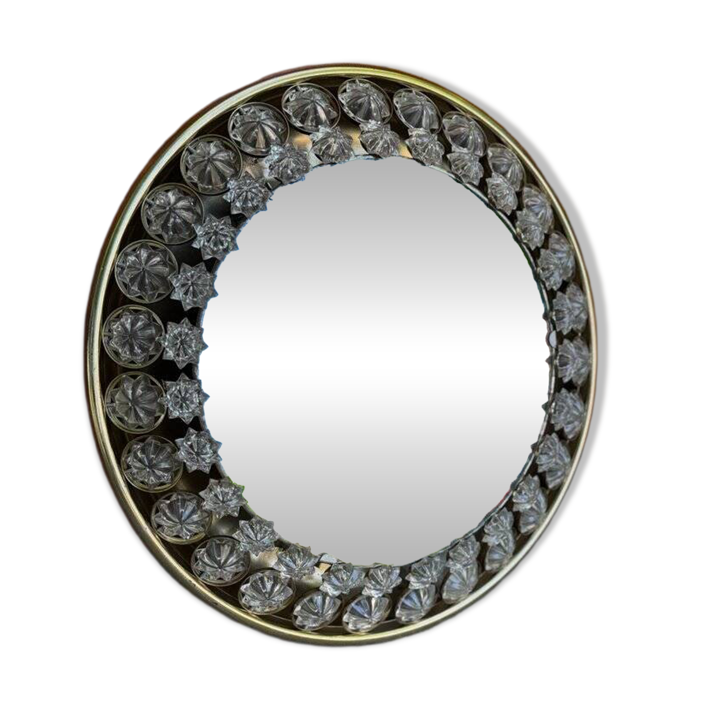 Vintage illuminated round wall mirror with crystal glass stars, 1960s