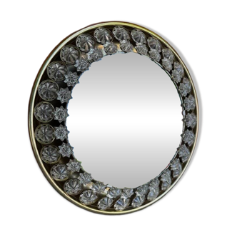 Miroir mural rond illuminé vintage avec étoiles en cristal, années 1960