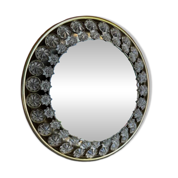 Vintage illuminated round wall mirror with crystal glass stars, 1960s