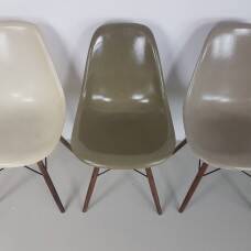 Eames Herman Miller DSW side chairs in greys - umber / grey / greige / parchment