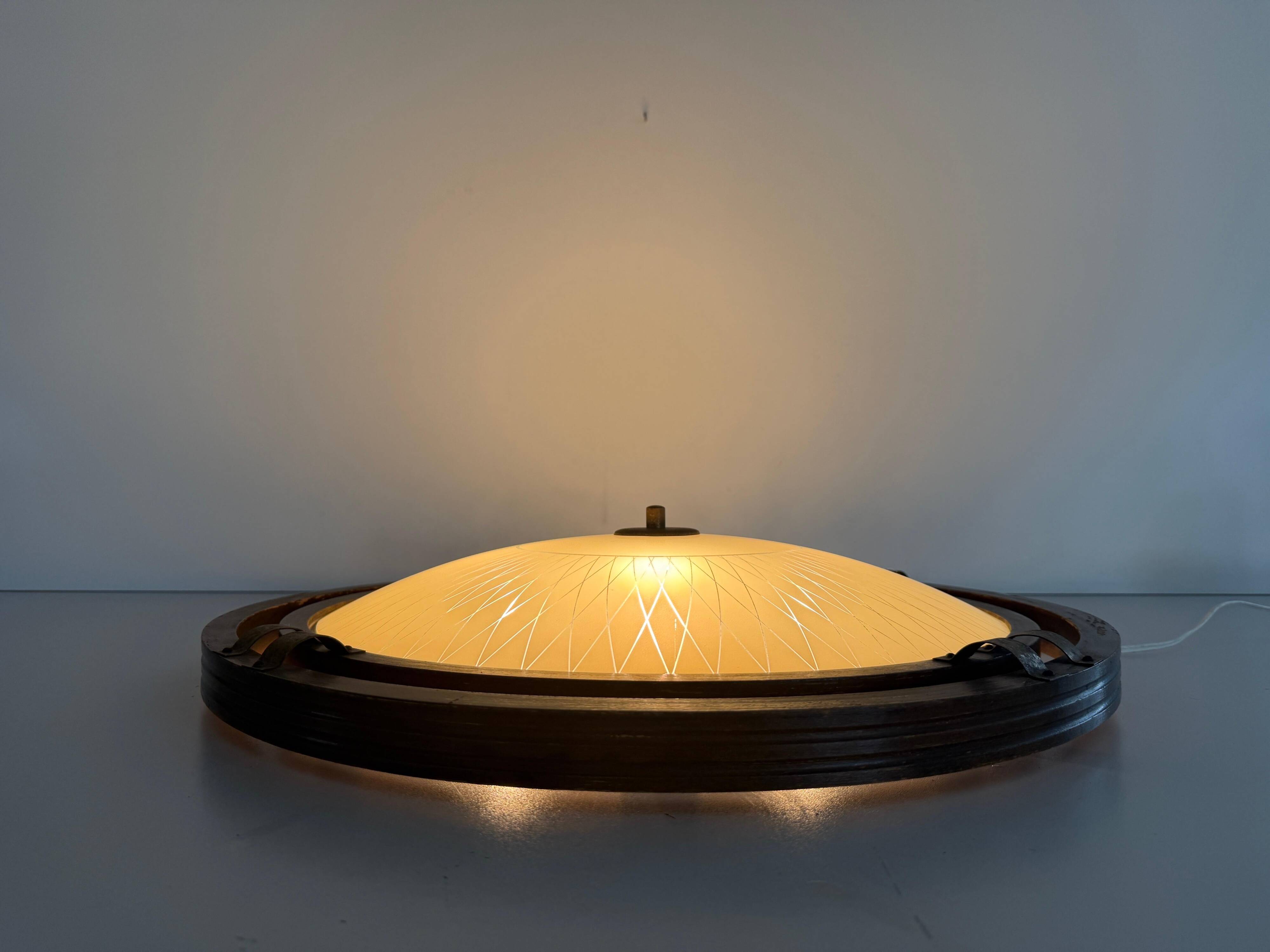 Mid-century wooden and glass framed ceiling light, 1950s, Germany