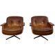 Paire de fauteuils pivotants vintage en cuir cognac par Eugen Schmidt