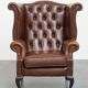 Chesterfield wing chair in dark brown English cowhide