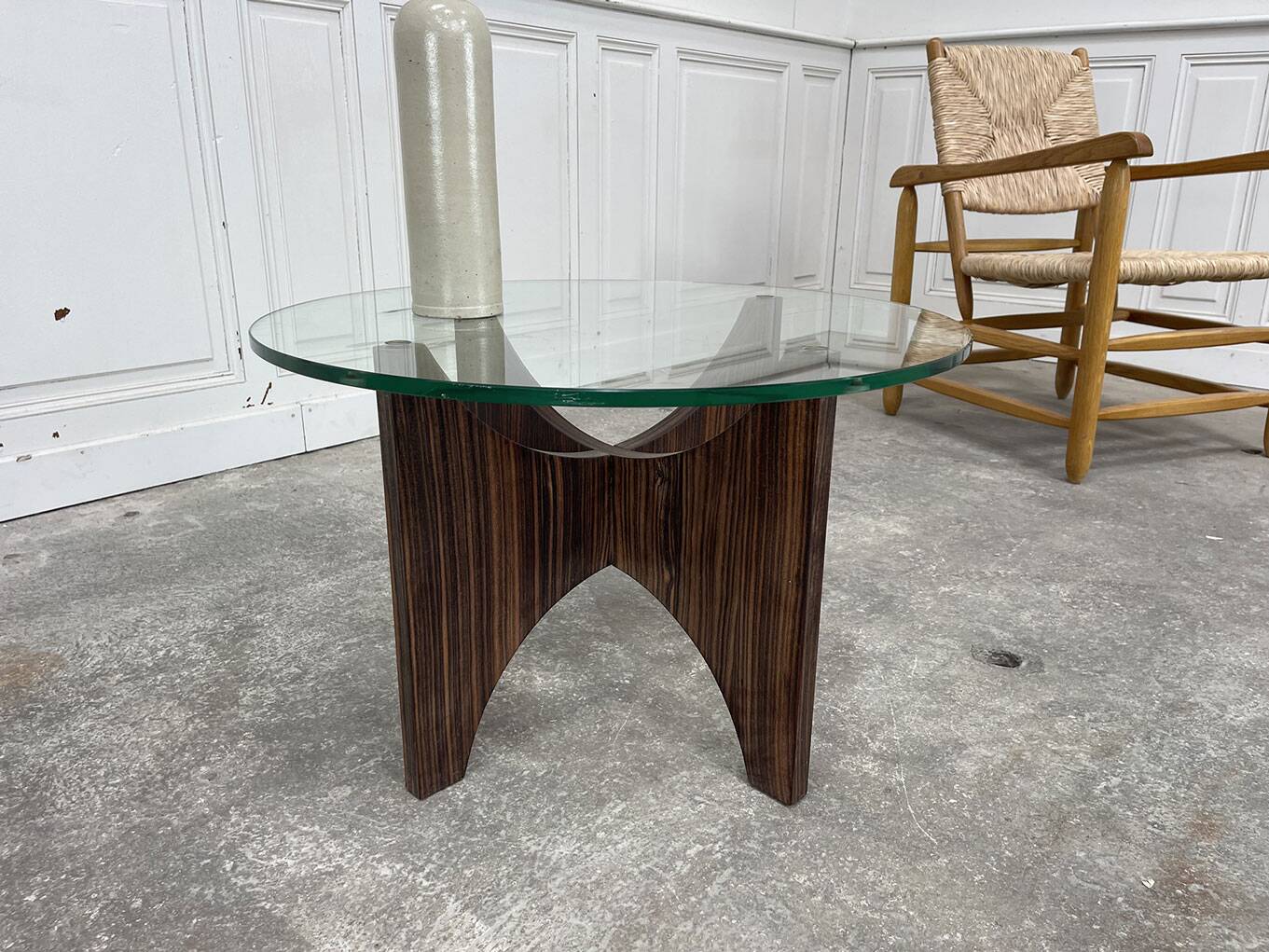 1950s glass and rosewood coffee table