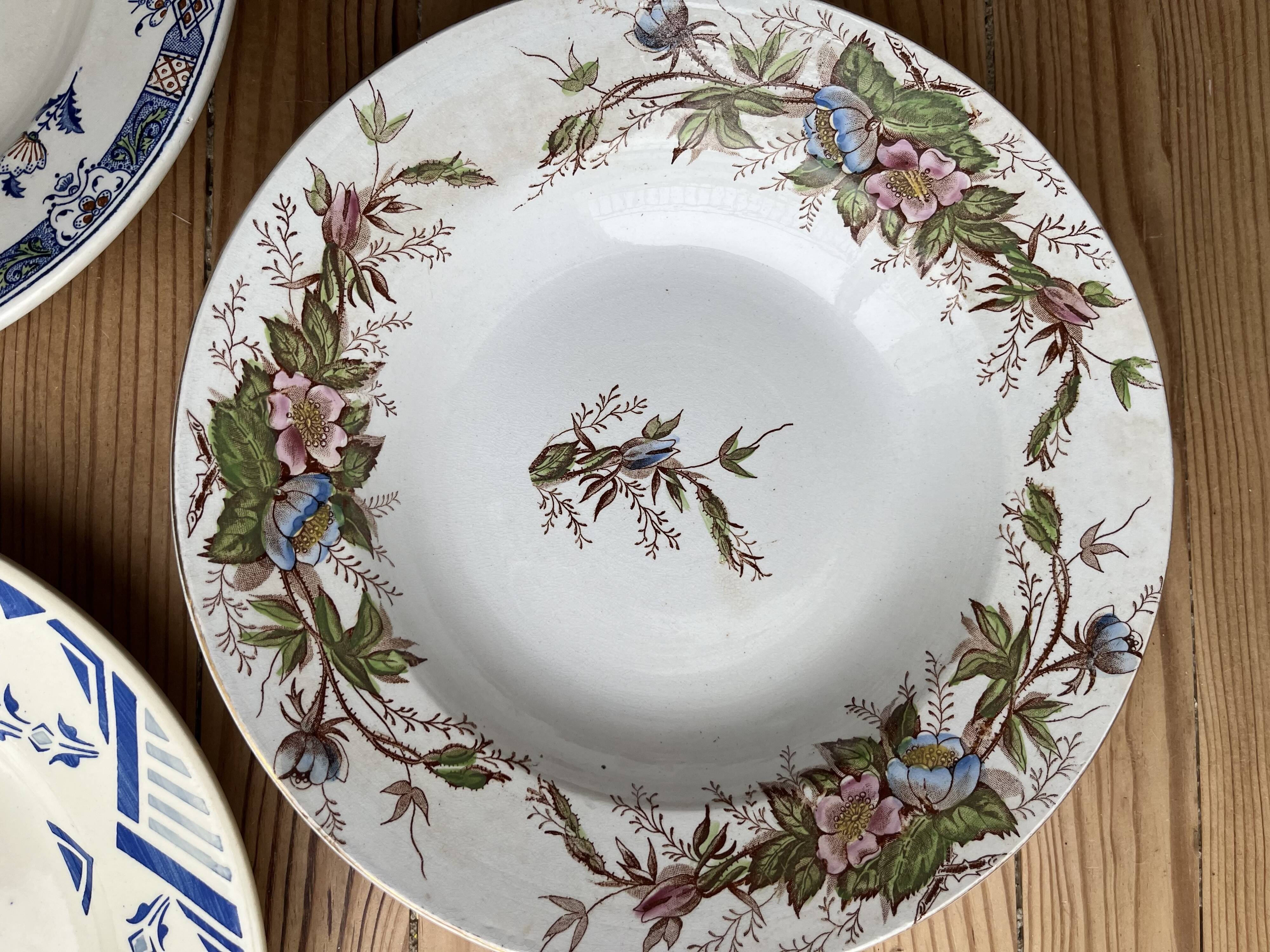 3 old crockery dishes, manufactures of St Amand, Emile Bourgeois and HB& Cie