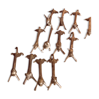 Box of 12 knife holders animals in silver metal nineteenth century