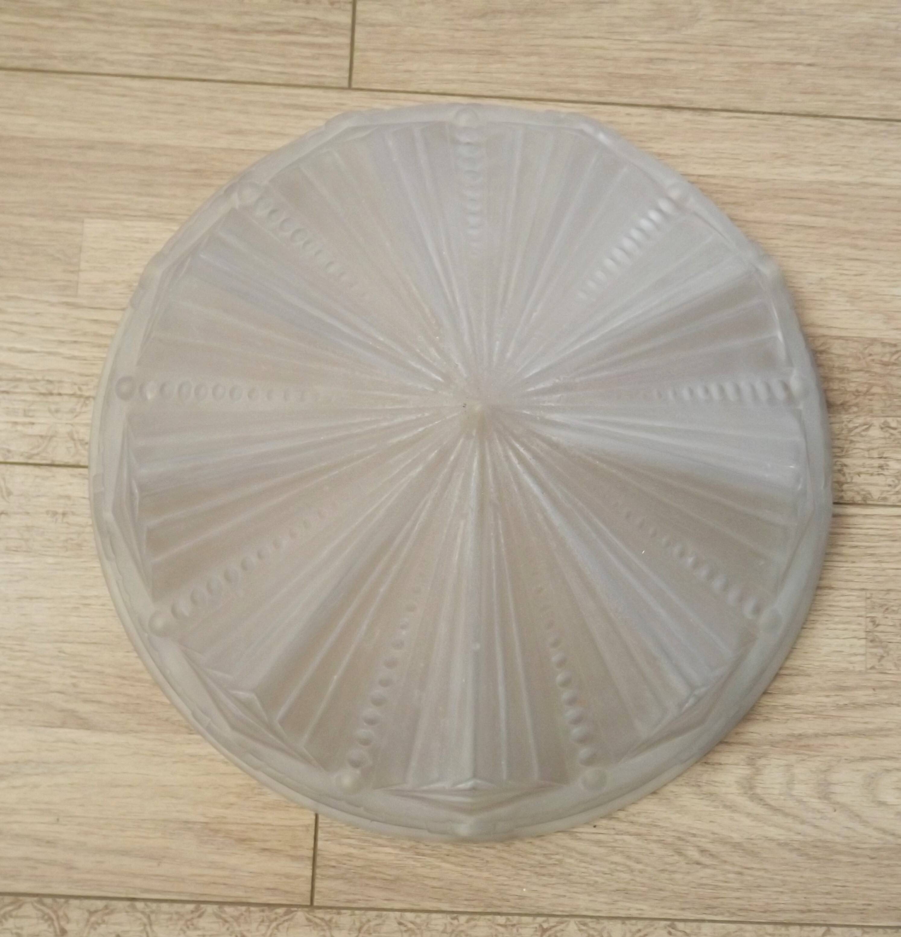 French Vintage Art Deco White Opaque Glass Abstract Platform Light Shade