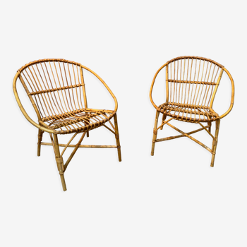 Pair of rattan armchairs year 80