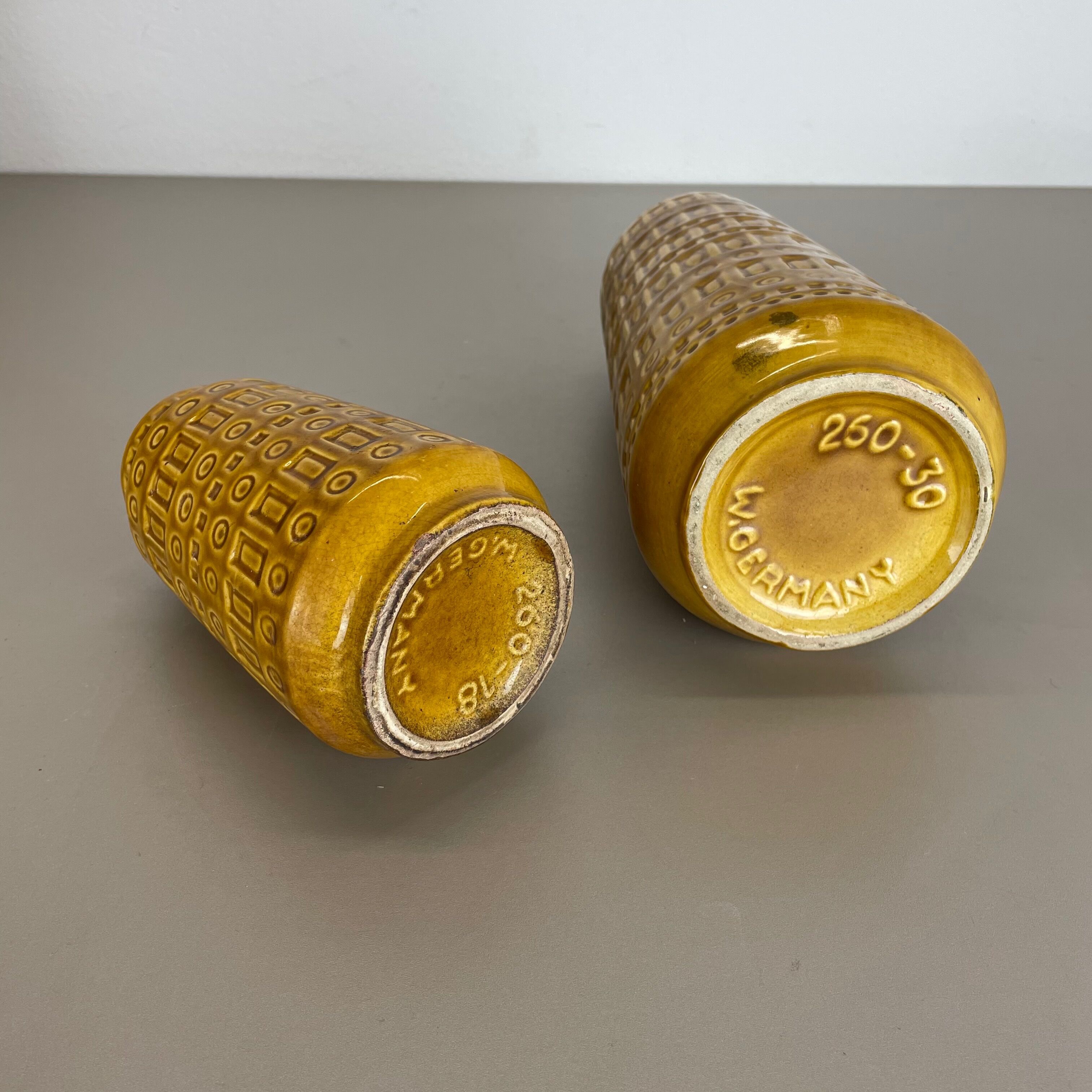 Set of two pottery fat lava vases "ochre" by scheurich, germany, 1970s