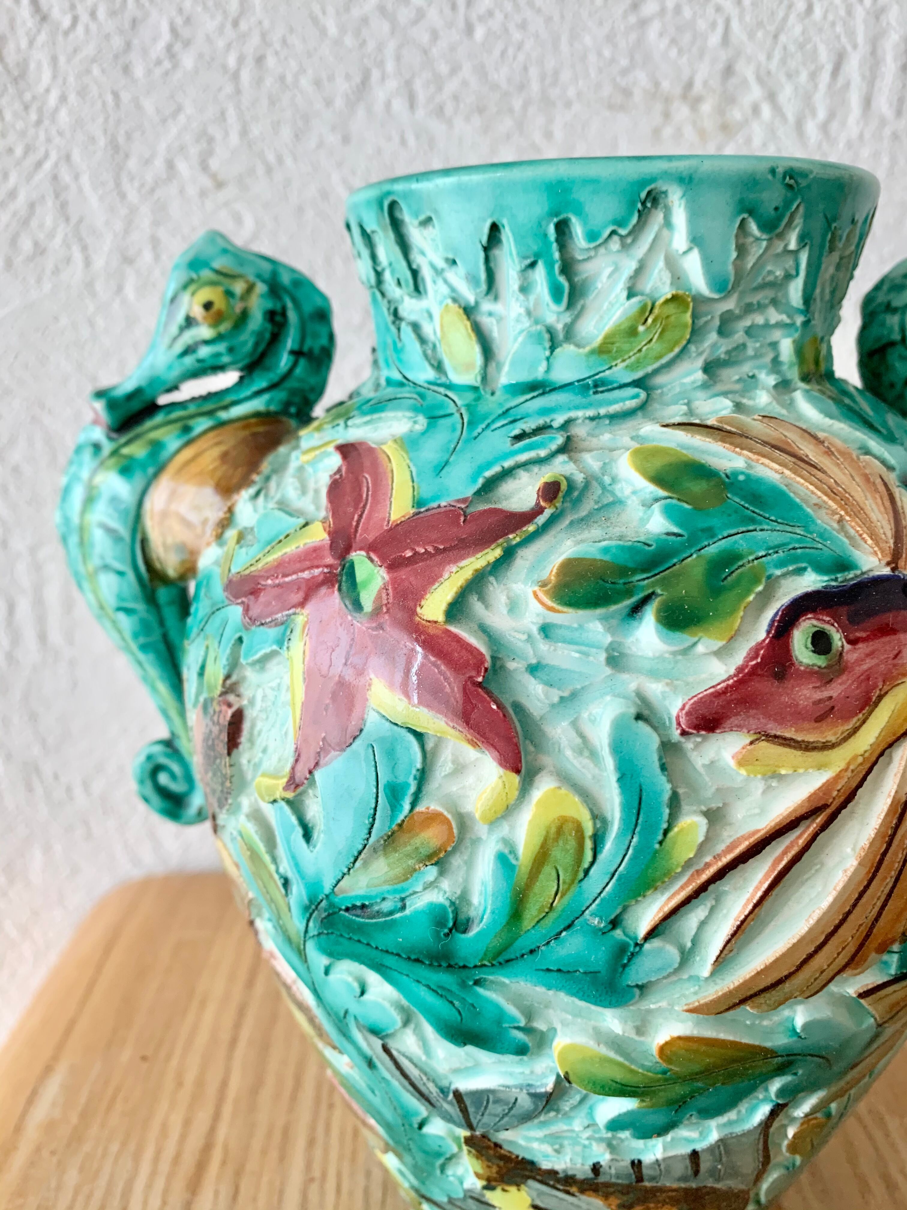 Spanish ceramic vase aquatic decoration
