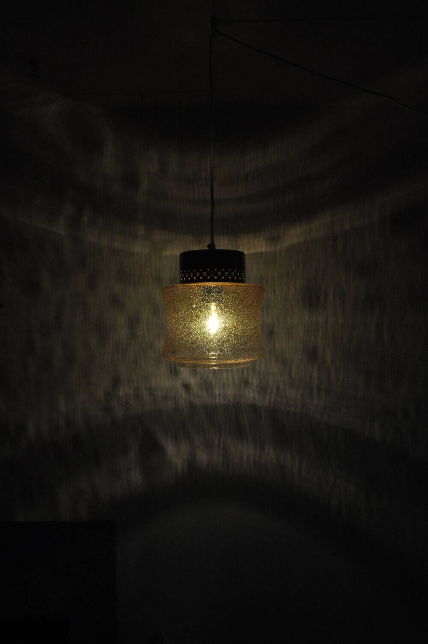 Danish vintage brass and glass pendant