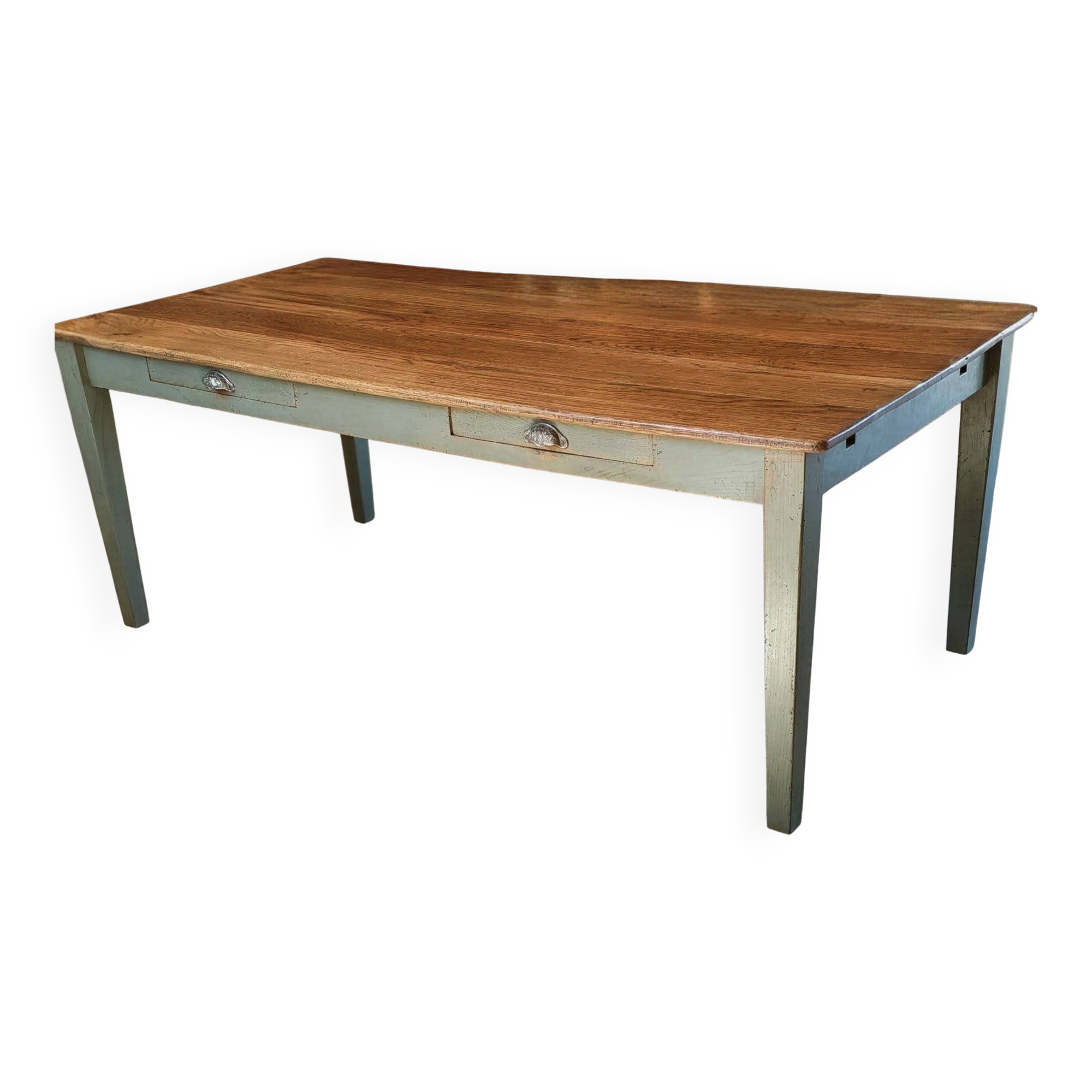Table de ferme en chêne massif ,2 tiroirs, 2 rallonges,