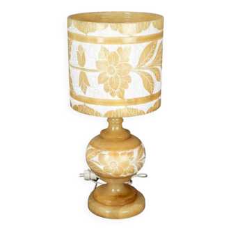 Alabaster Table Lamp with Floral Decorations from the 1980s