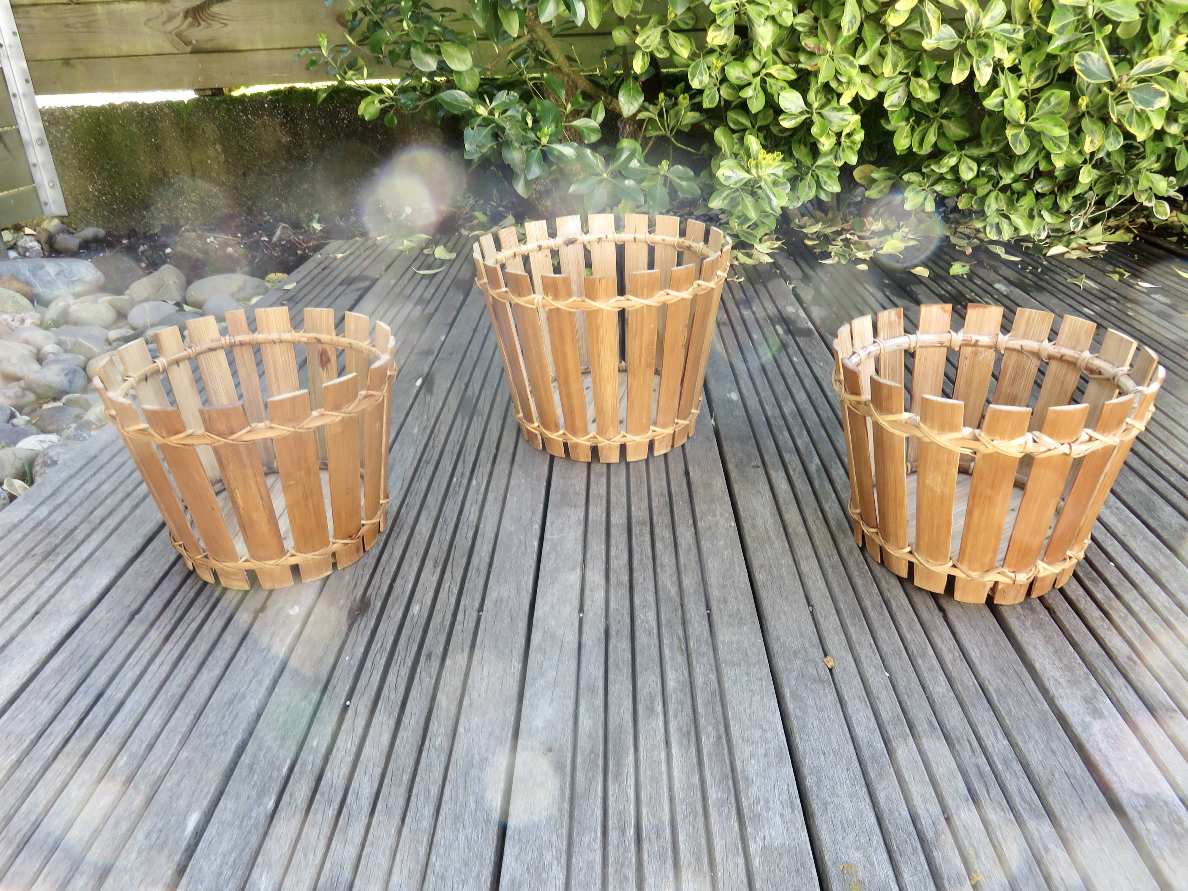 Série de 3 cache pots en bambou années 70
