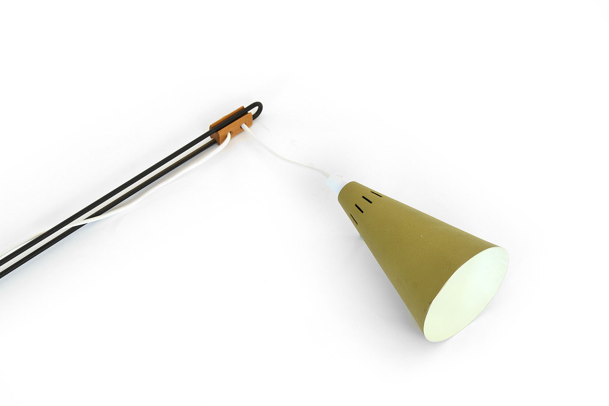 Adjustable "string" type wall light with green original shade.