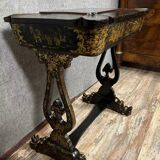 Lacquered work table, blackened wood decorated with Chinese scenes, Napoleon III period circa 1850