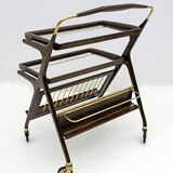 Cesare Lacca Mid-Century Modern Italian Walnut Brass Bar Cart by Cassina