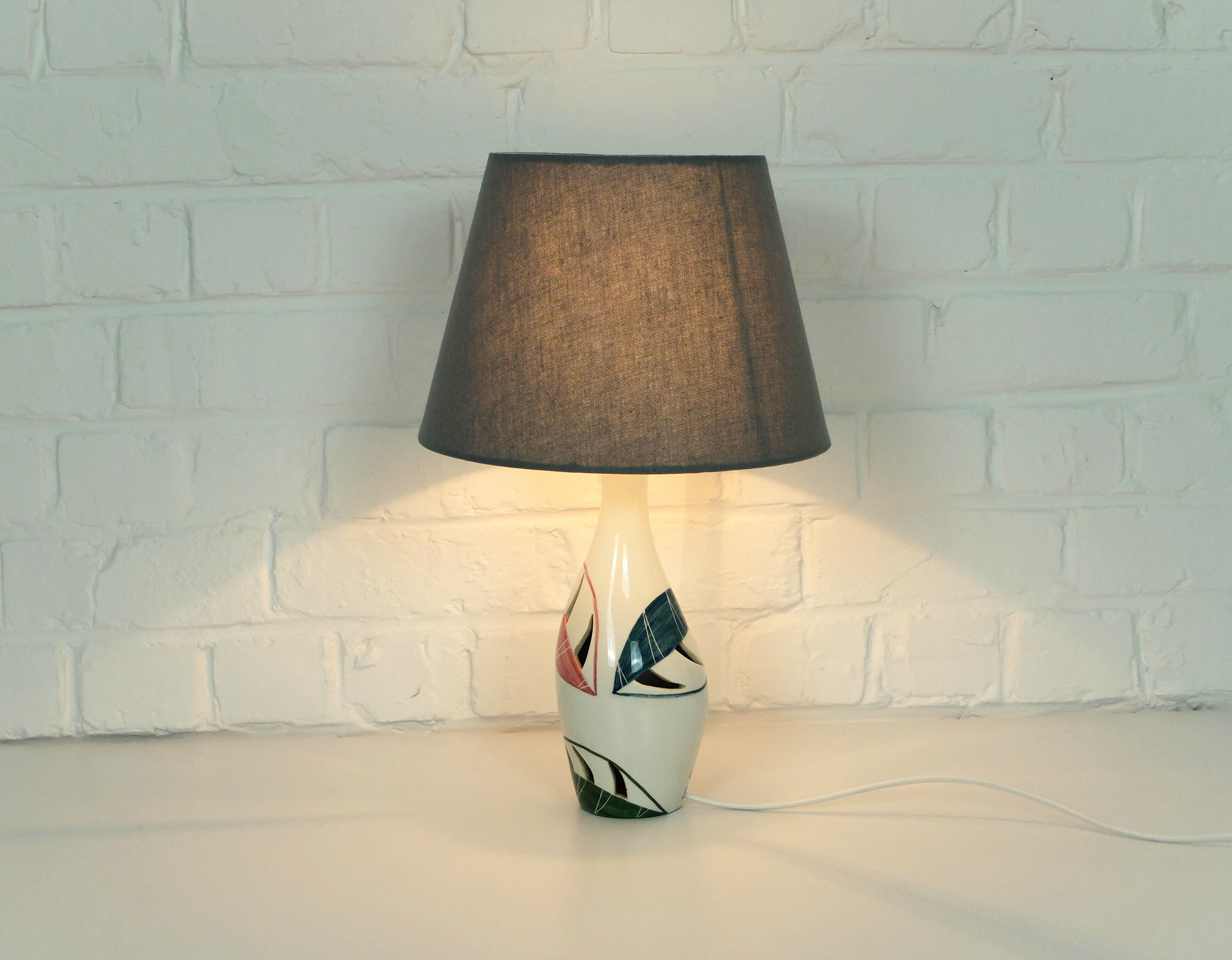 Hand painted ceramic table lamp, Mid-Century, Italy 1950s