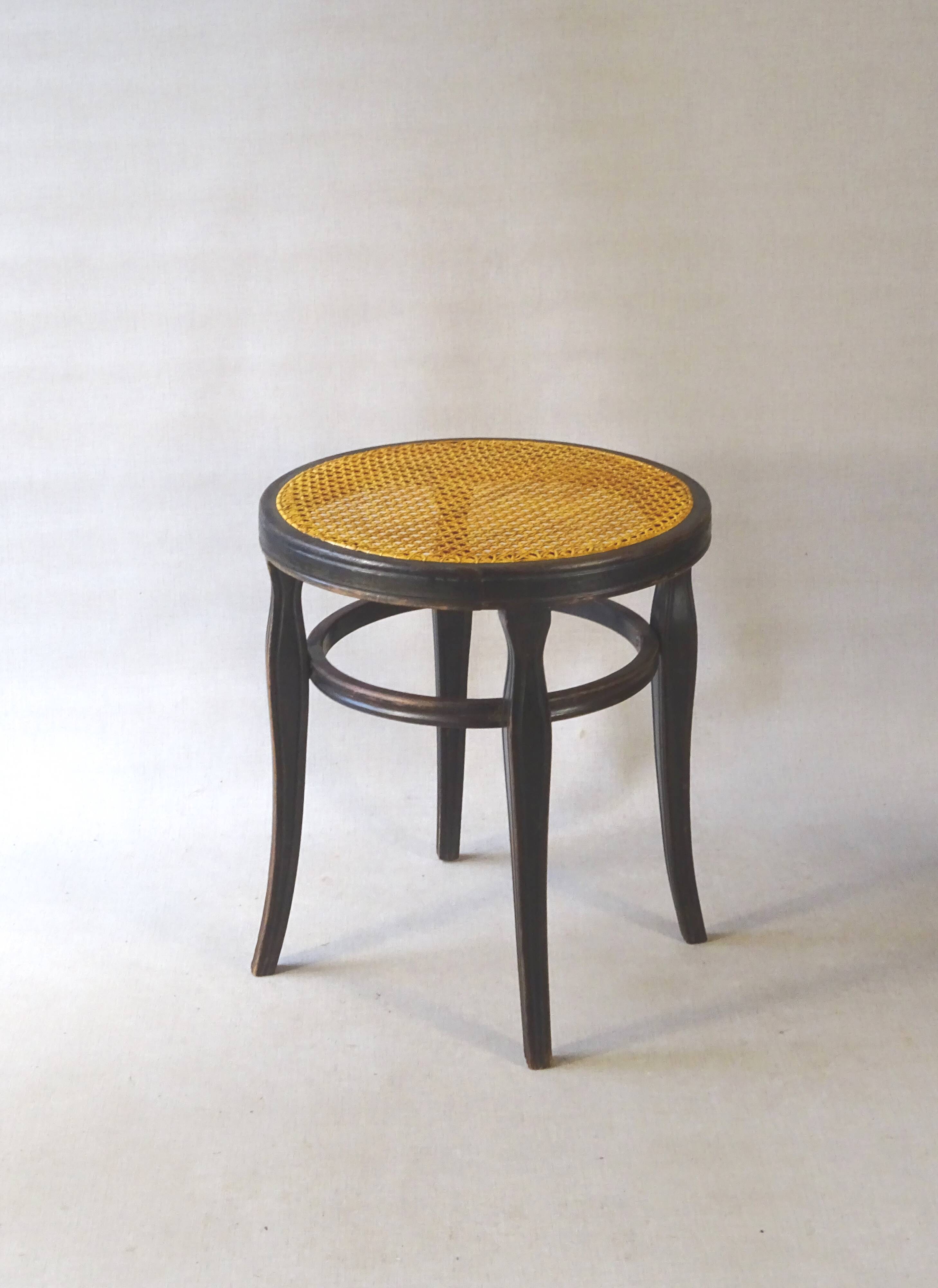 Pair of Thonet stools out of catalogue, circa 1890, new canework