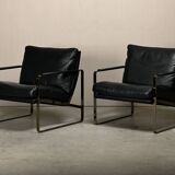 Preben Fabricius Black Leather Lounge Chairs Model 710, Walter Knoll