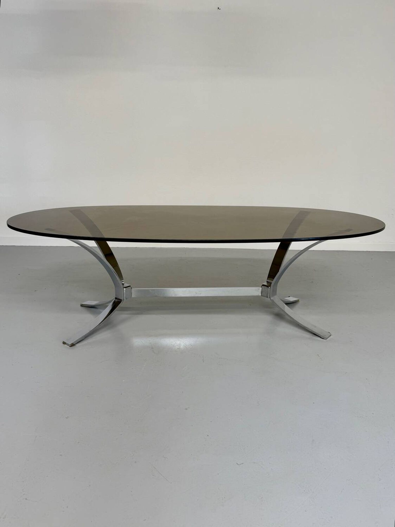 Old metal coffee table with smoked glass, Italian design, 70s vintage