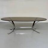 Old metal coffee table with smoked glass, Italian design, 70s vintage