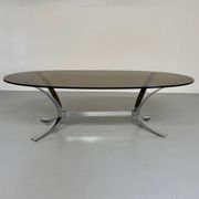 Old metal coffee table with smoked glass, Italian design, 70s vintage