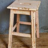 Antique workshop stool in patinated solid wood