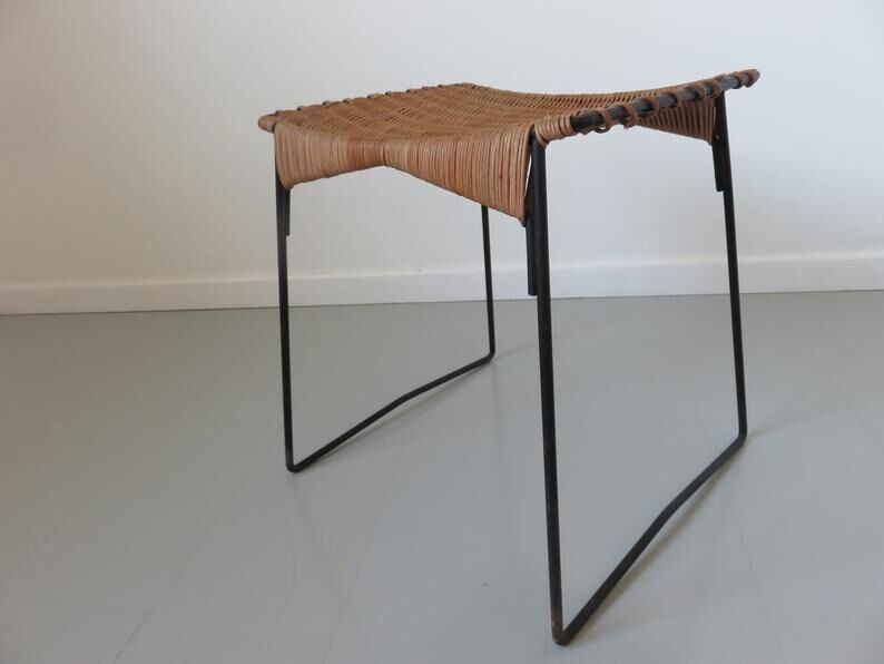 Raoul Guys stool for Airborne in wicker and metal 50s