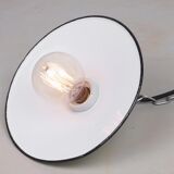 Old workshop enamel lamp in green, Poland, 1960s