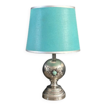 Chrome and turquoise metal table lamp