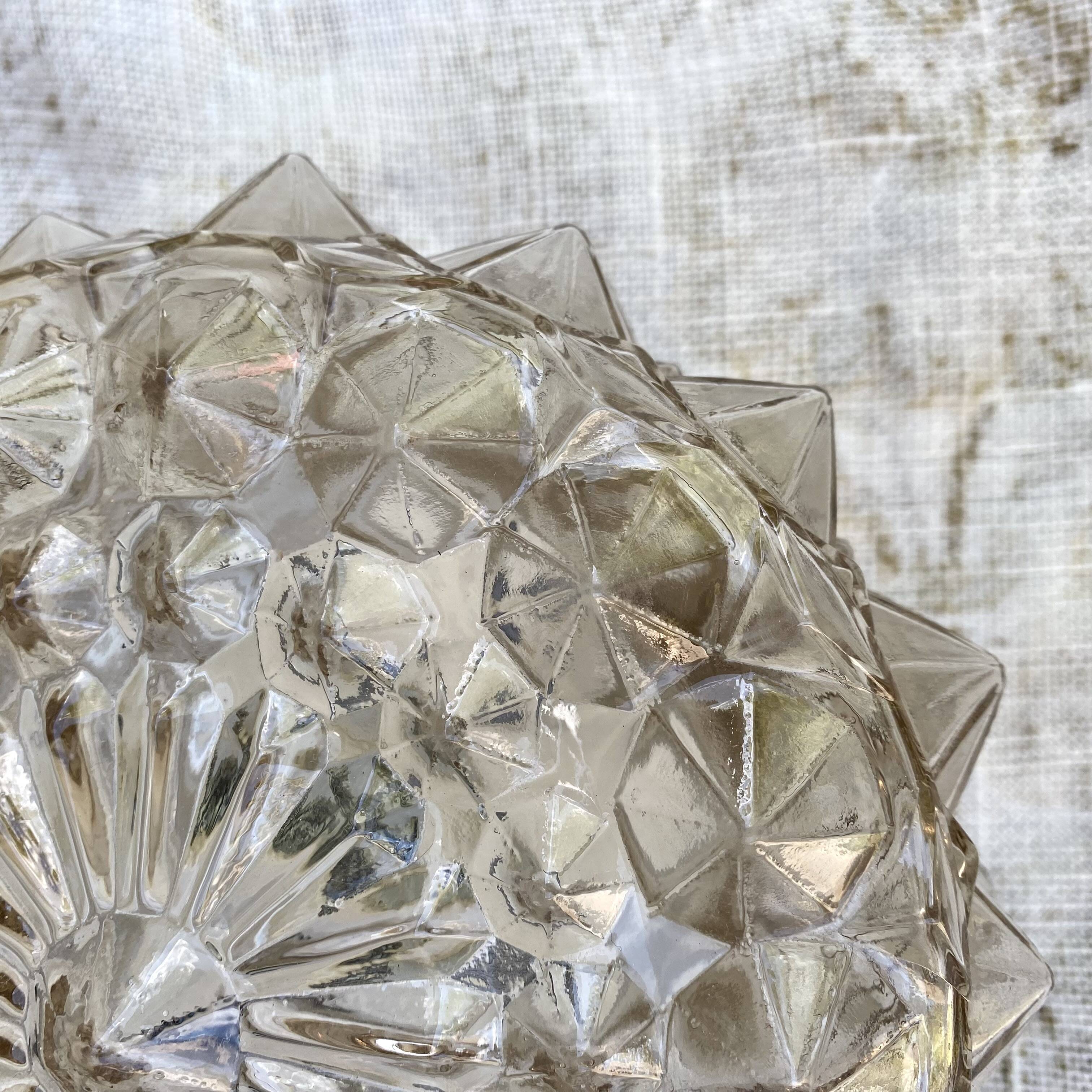 Plafonnier rond vintage en verre fumé, années 70
