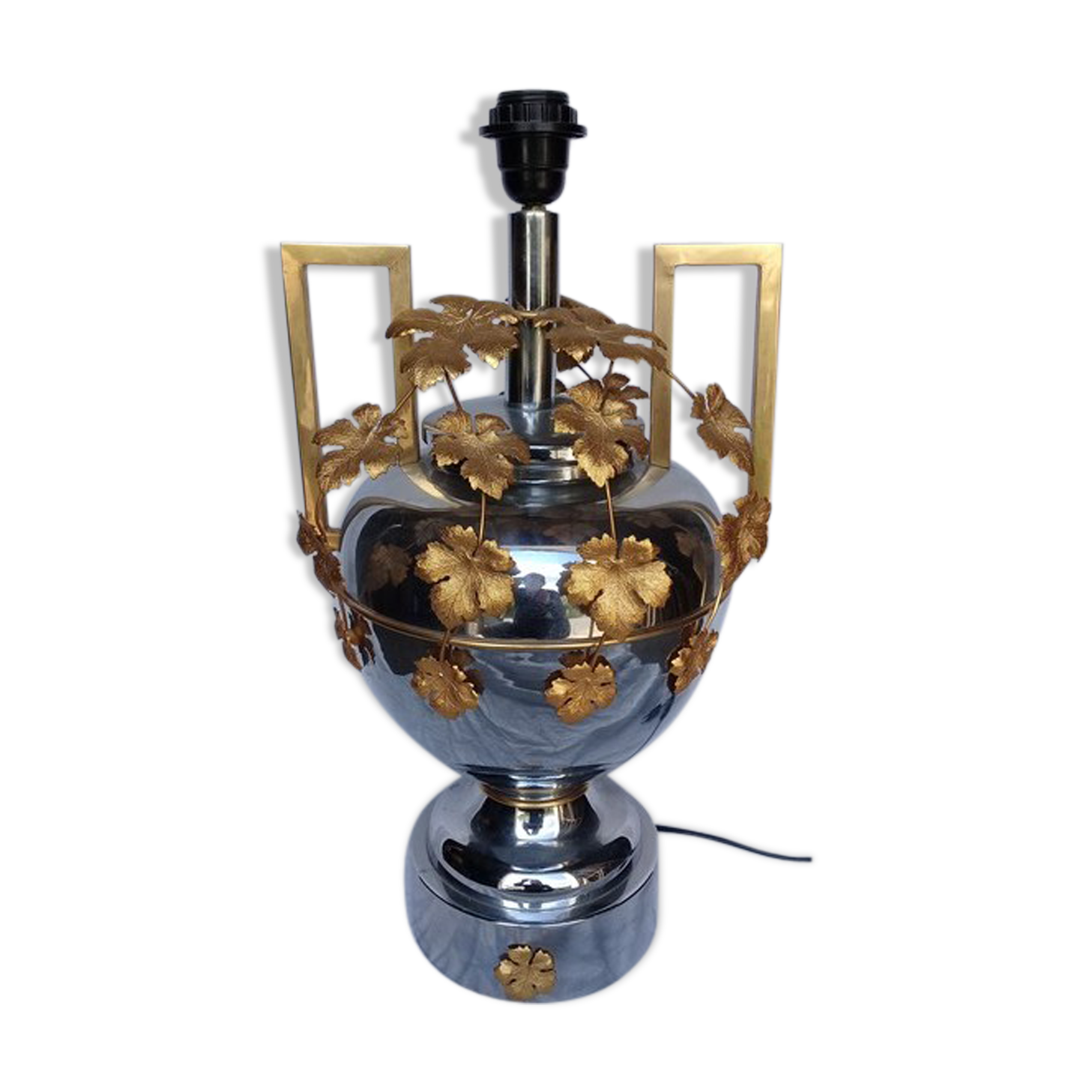 Chrome and gilded metal lamp ep 1970 hollywood regency / neoclassical
