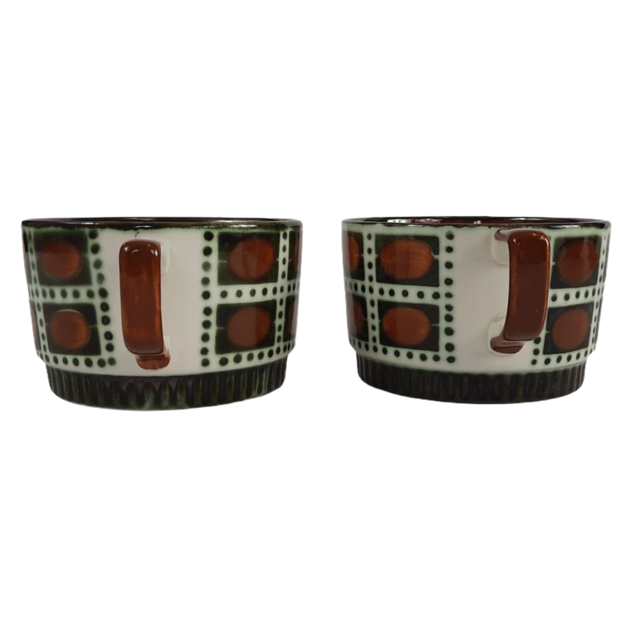 Tea service for Six vintage boch pattern brown, white and green