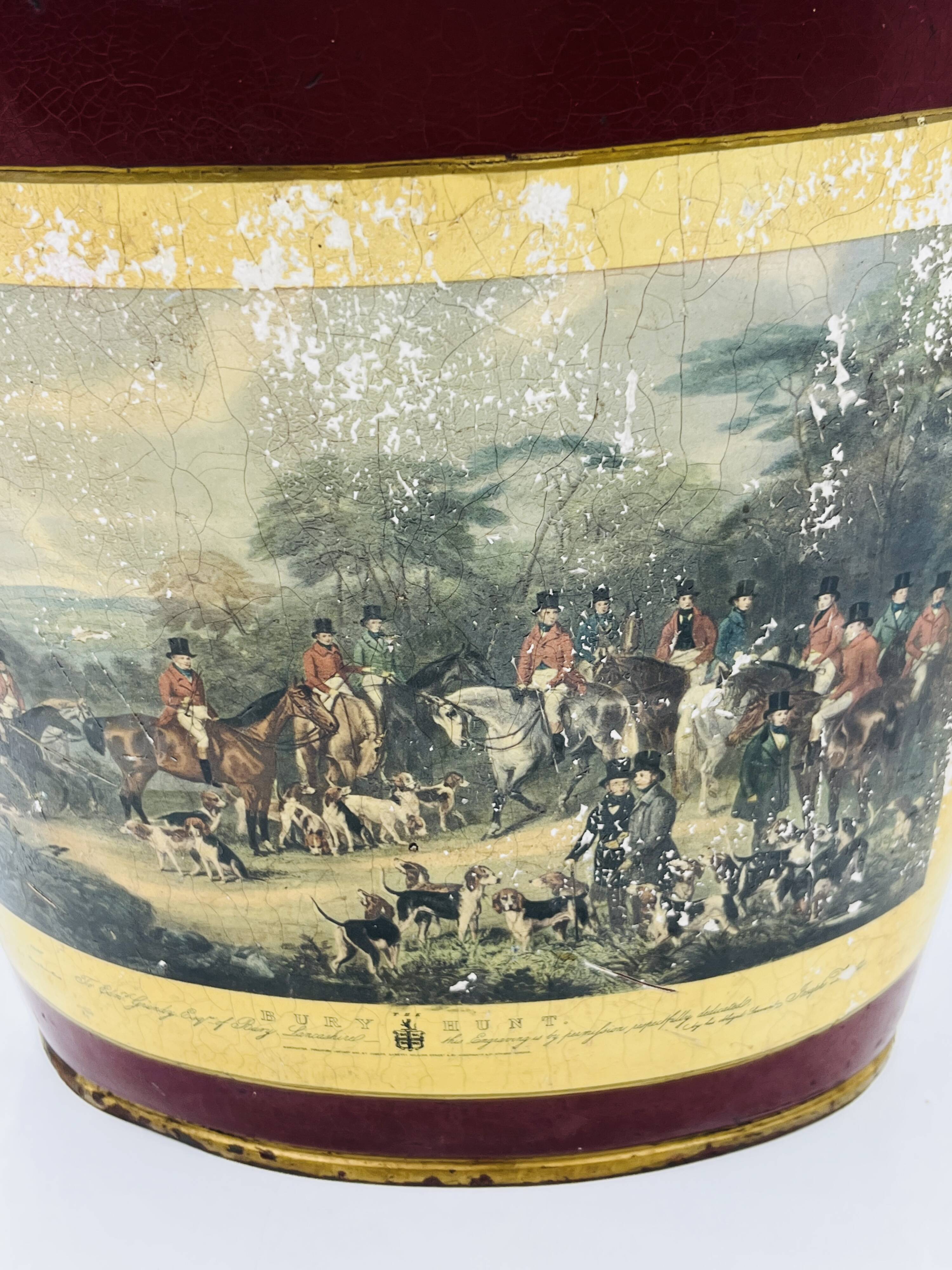 Vintage metal wastepaper basket hunting scene Bury Hunt