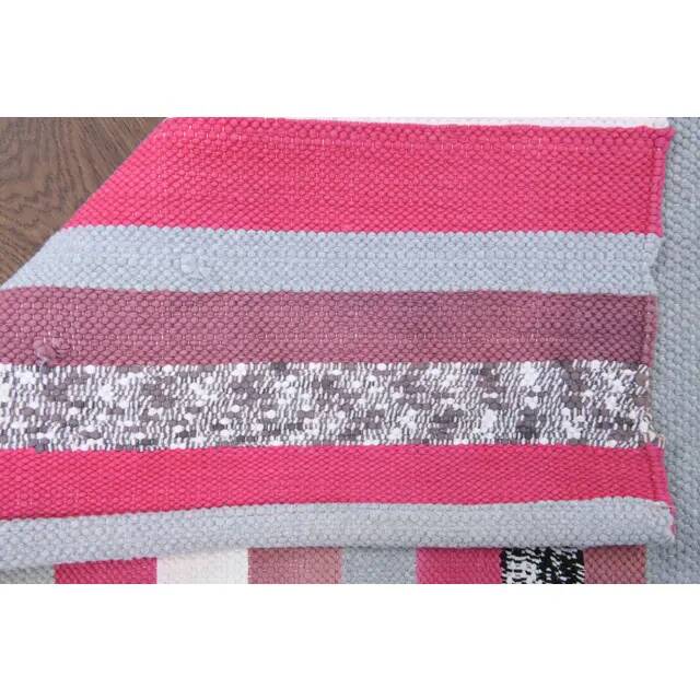 Vintage Turkish Hand-Knotted Wool Cotton Pink Kilim Runner Rug 72x172