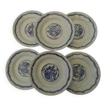6 flat plates in earthenware from SAINT AMAND. Blue decoration.