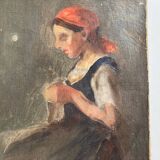 Portrait of the girl at the oil work on canvas 19th