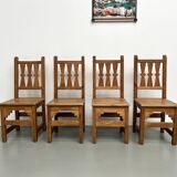 Set of 4 pine chairs, 1970s