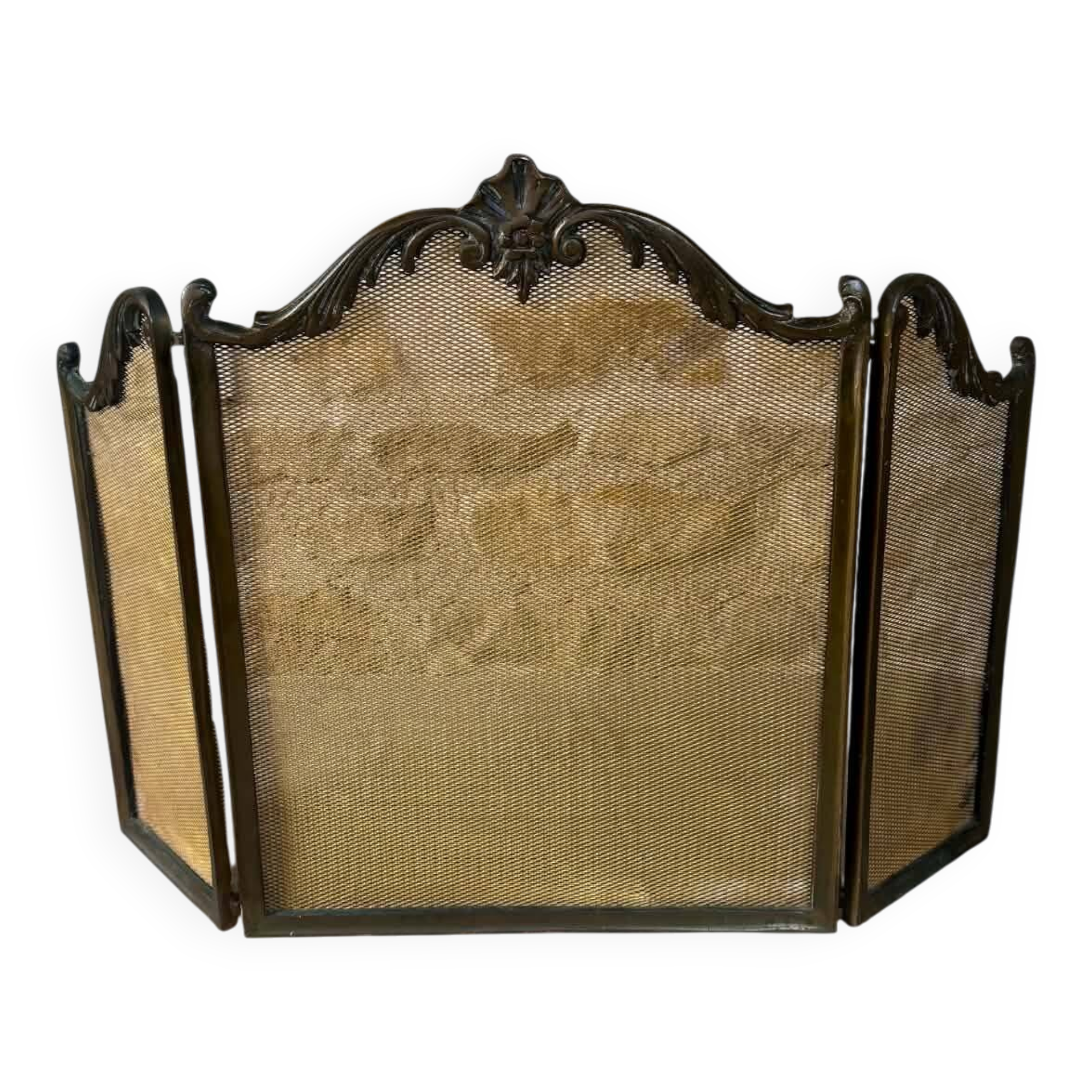 Fireplace screen in brass, Louis XV style.