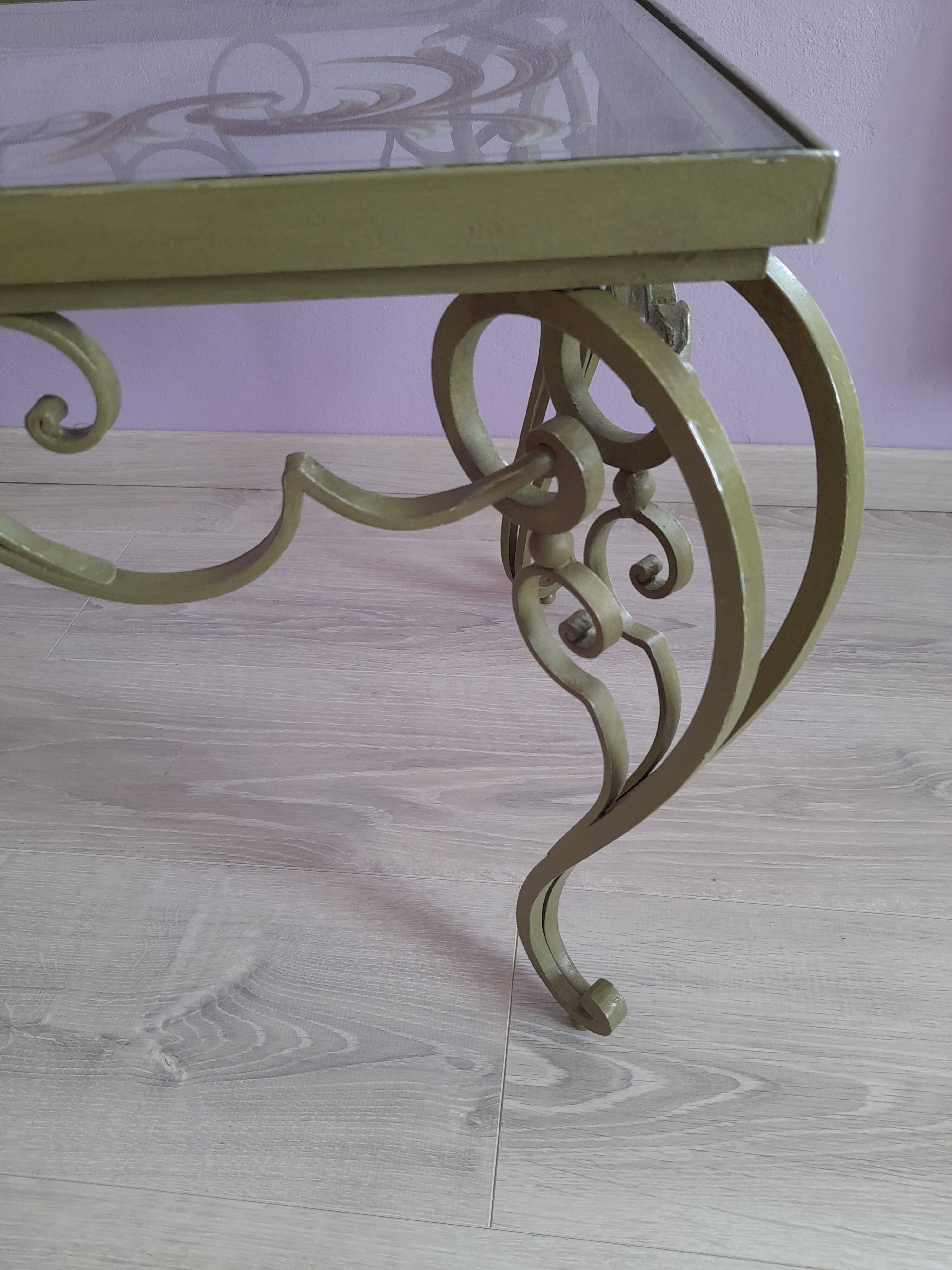 Glass and wrought iron coffee table. 1950s/1960s