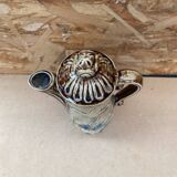 Antique teapot shaped pitcher ceramic brown beige vintage ducks decor