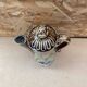 Antique teapot shaped pitcher ceramic brown beige vintage ducks decor