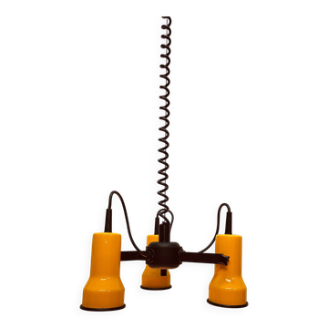 Yellow three-bulb hanging lamp, Mand Eurolux, 1970