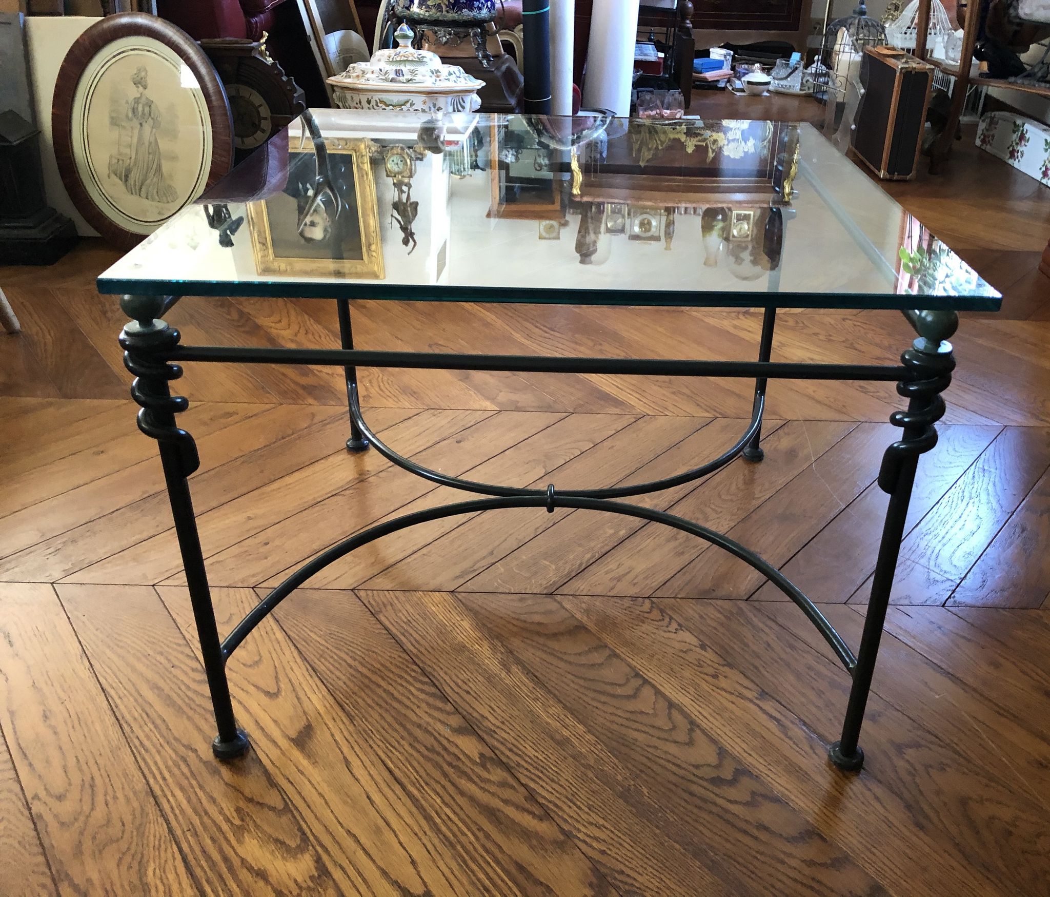 Table basse en verre et fer forgé